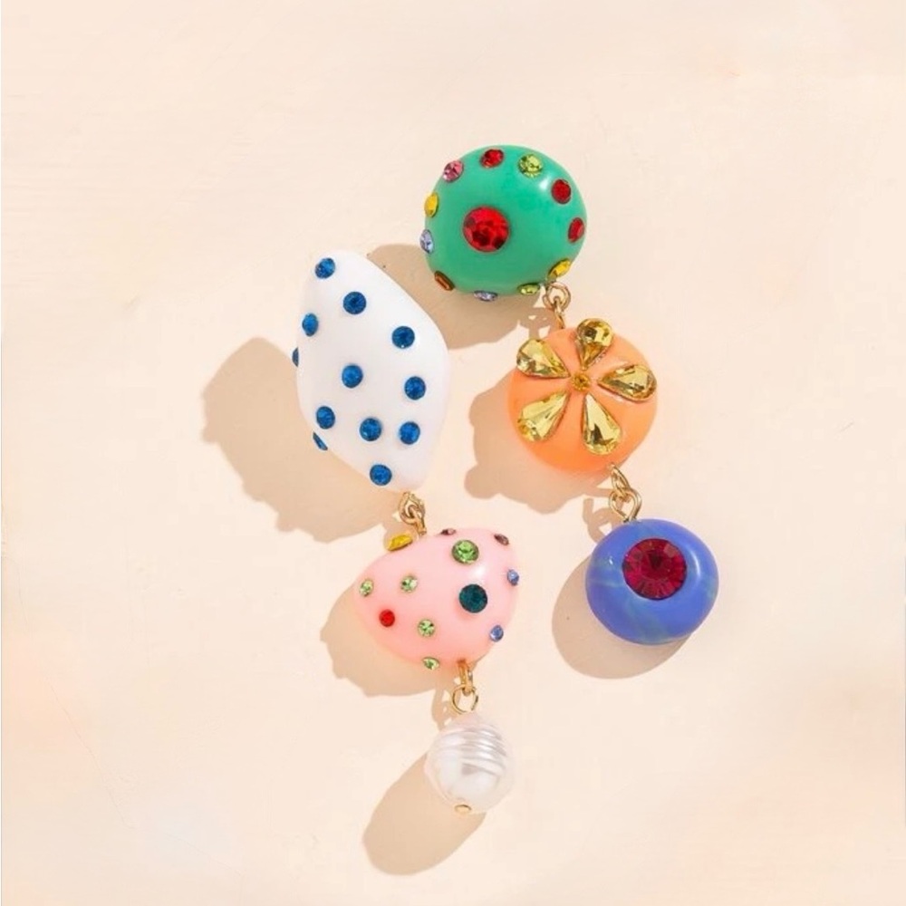 NEW Asymetric Mismatched funky Statement Colorful Earrings women’s jewelry - Picture 2 of 3